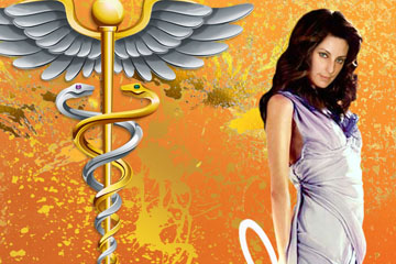 Donna Darkwolf Posing with Caduceus.