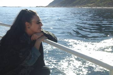 Donna Darkwolf enjoying a boat cruise in Hout Bay.